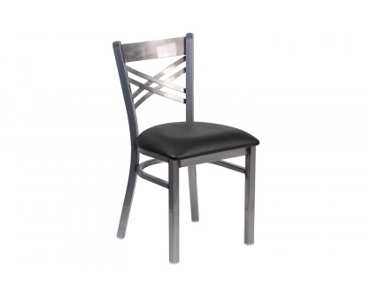 BLNK HERCULES Series Clear Coated Metal X Back Restaurant Chair with Vinyl Seat - Black