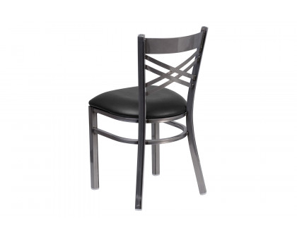 BLNK HERCULES Series Clear Coated Metal X Back Restaurant Chair with Vinyl Seat - Black