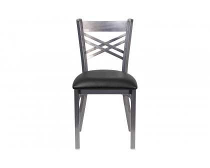 BLNK HERCULES Series Clear Coated Metal X Back Restaurant Chair with Vinyl Seat - Black