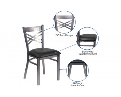 BLNK HERCULES Series Clear Coated Metal X Back Restaurant Chair with Vinyl Seat - Black