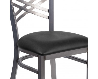 BLNK HERCULES Series Clear Coated Metal X Back Restaurant Chair with Vinyl Seat - Black