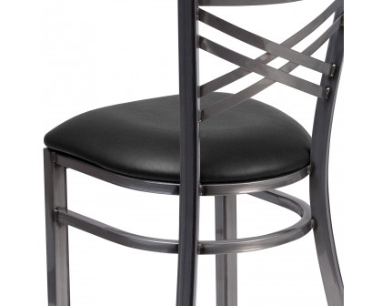 BLNK HERCULES Series Clear Coated Metal X Back Restaurant Chair with Vinyl Seat - Black