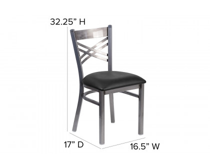 BLNK HERCULES Series Clear Coated Metal X Back Restaurant Chair with Vinyl Seat - Black