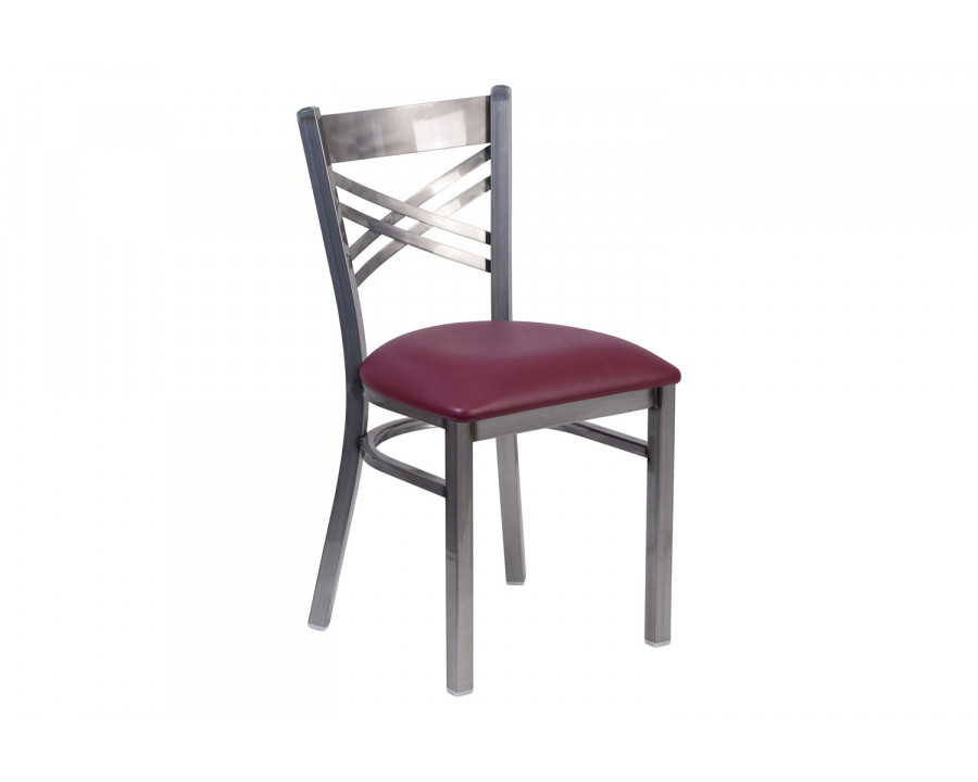 BLNK HERCULES Series Clear Coated Metal X Back Restaurant Chair with Vinyl Seat