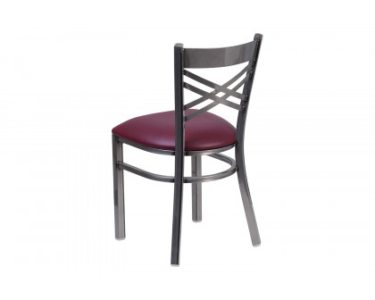 BLNK HERCULES Series Clear Coated Metal X Back Restaurant Chair with Vinyl Seat - Burgundy