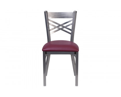 BLNK HERCULES Series Clear Coated Metal X Back Restaurant Chair with Vinyl Seat - Burgundy