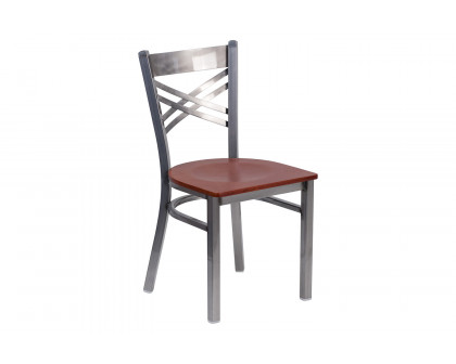 BLNK HERCULES Series Clear Coated Metal X Back Restaurant Chair with Wood Seat - Cherry