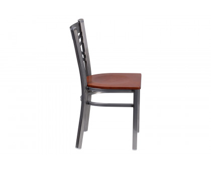 BLNK HERCULES Series Clear Coated Metal X Back Restaurant Chair with Wood Seat - Cherry