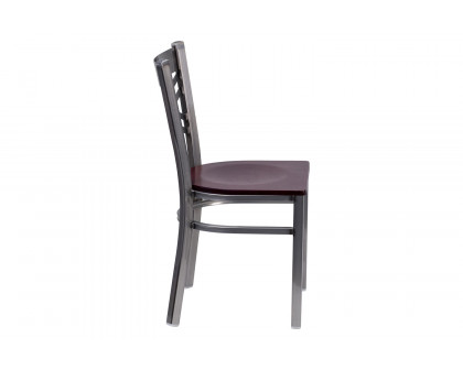 BLNK HERCULES Series Clear Coated Metal X Back Restaurant Chair with Wood Seat - Mahogany