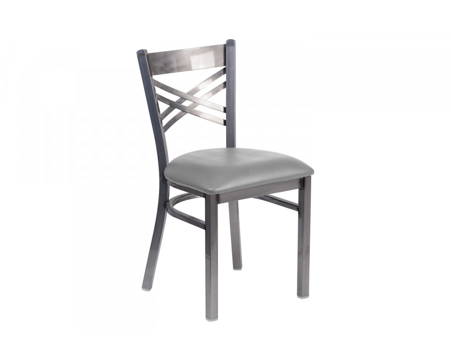 BLNK - HERCULES Series Clear Coated Metal "X" Back Restaurant Chair with Custom Upholstered Seat