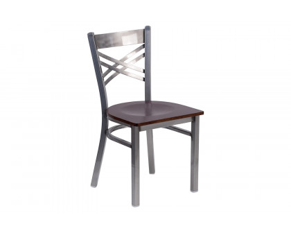 BLNK HERCULES Series Clear Coated Metal X Back Restaurant Chair with Wood Seat