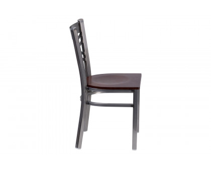 BLNK HERCULES Series Clear Coated Metal X Back Restaurant Chair with Wood Seat - Walnut