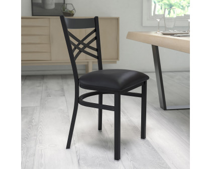 BLNK HERCULES Series Black Metal X" Back Restaurant Chair with Vinyl Seat