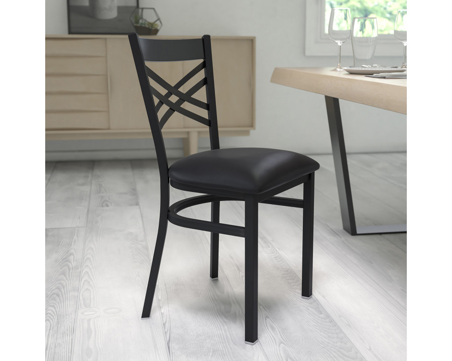 BLNK HERCULES Series Black Metal X" Back Restaurant Chair with Vinyl Seat - Black