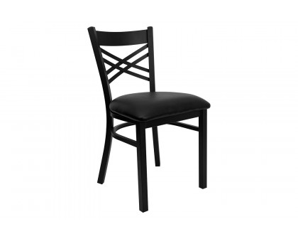 BLNK HERCULES Series Black Metal X" Back Restaurant Chair with Vinyl Seat - Black