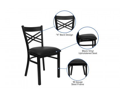 BLNK HERCULES Series Black Metal X" Back Restaurant Chair with Vinyl Seat - Black