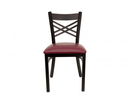 BLNK HERCULES Series Black Metal X" Back Restaurant Chair with Vinyl Seat - Burgundy