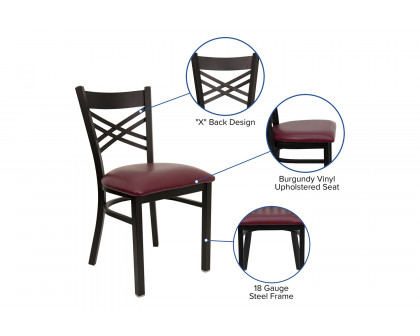 BLNK HERCULES Series Black Metal X" Back Restaurant Chair with Vinyl Seat - Burgundy