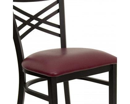 BLNK HERCULES Series Black Metal X" Back Restaurant Chair with Vinyl Seat - Burgundy