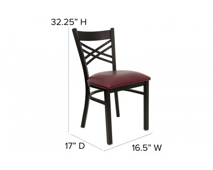 BLNK HERCULES Series Black Metal X" Back Restaurant Chair with Vinyl Seat - Burgundy