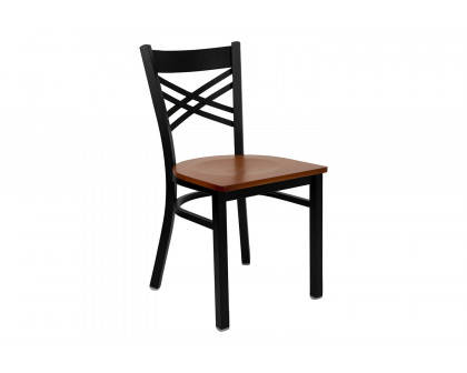 BLNK HERCULES Series Black Metal X" Back Restaurant Chair with Wood Seat