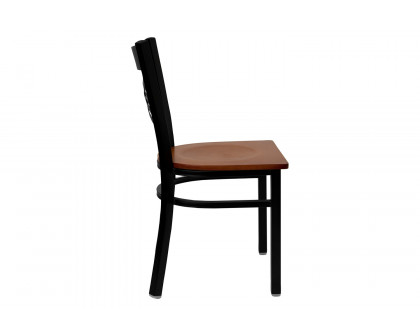 BLNK HERCULES Series Black Metal X" Back Restaurant Chair with Wood Seat - Cherry