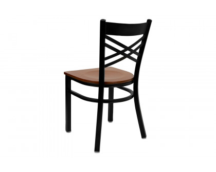 BLNK HERCULES Series Black Metal X" Back Restaurant Chair with Wood Seat - Cherry