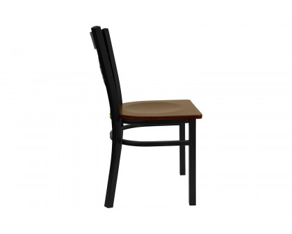 BLNK HERCULES Series Black Metal X" Back Restaurant Chair with Wood Seat - Mahogany