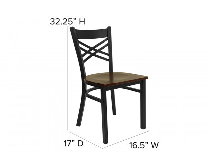 BLNK HERCULES Series Black Metal X" Back Restaurant Chair with Wood Seat - Mahogany