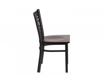 BLNK HERCULES Series Black Metal X" Back Restaurant Chair with Wood Seat - Walnut