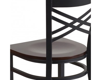 BLNK HERCULES Series Black Metal X" Back Restaurant Chair with Wood Seat - Walnut