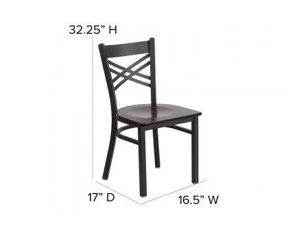 BLNK HERCULES Series Black Metal X" Back Restaurant Chair with Wood Seat - Walnut