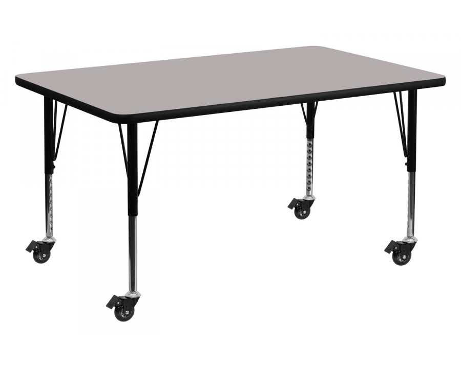 BLNK Wren Mobile Rectangular HP Laminate Activity Table - Gray, 24"W x 48"L, with Short Height Adjustable Legs