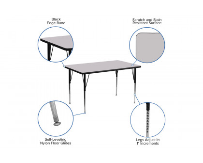 BLNK Wren Rectangular Thermal Laminate Activity Table - Gray, 24"W x 48"L, with Standard Height Adjustable Legs