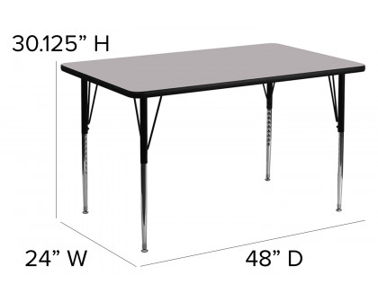 BLNK Wren Rectangular Thermal Laminate Activity Table - Gray, 24"W x 48"L, with Standard Height Adjustable Legs