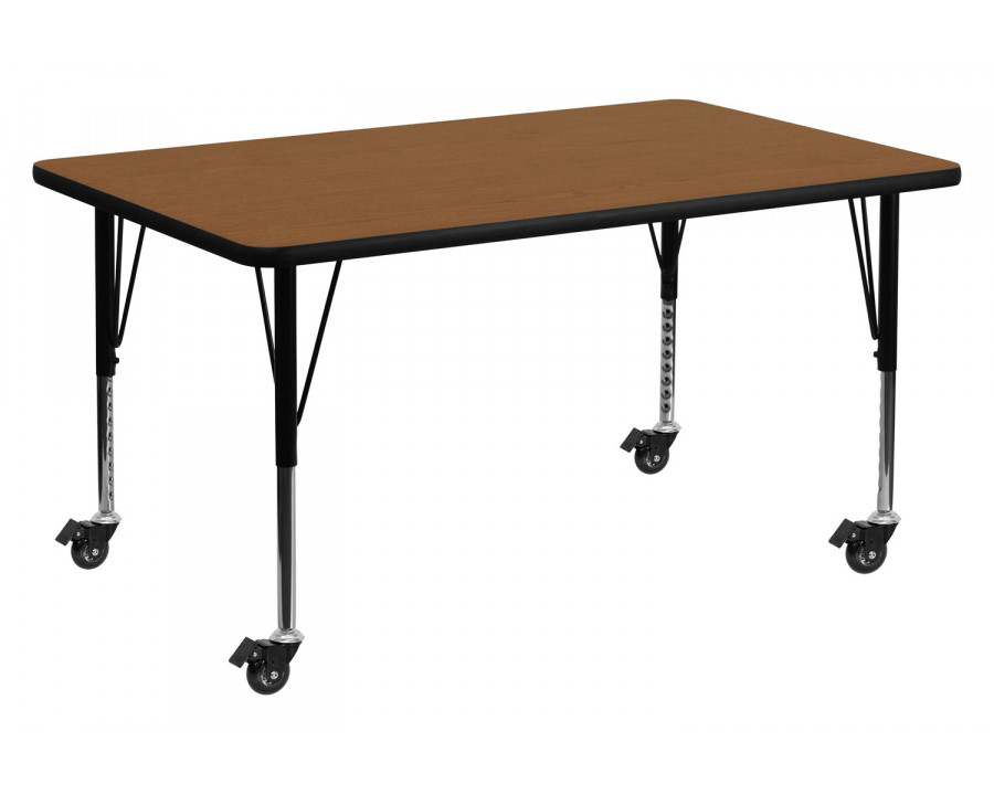 BLNK Wren Mobile Rectangular HP Laminate Activity Table - Oak, 24"W x 48"L, with Short Height Adjustable Legs