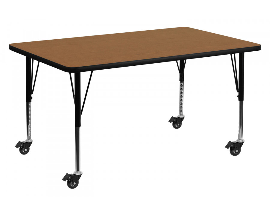 BLNK Wren Mobile Rectangular Thermal Laminate Activity Table - Oak, 24"W x 48"L, with Short Height Adjustable Legs