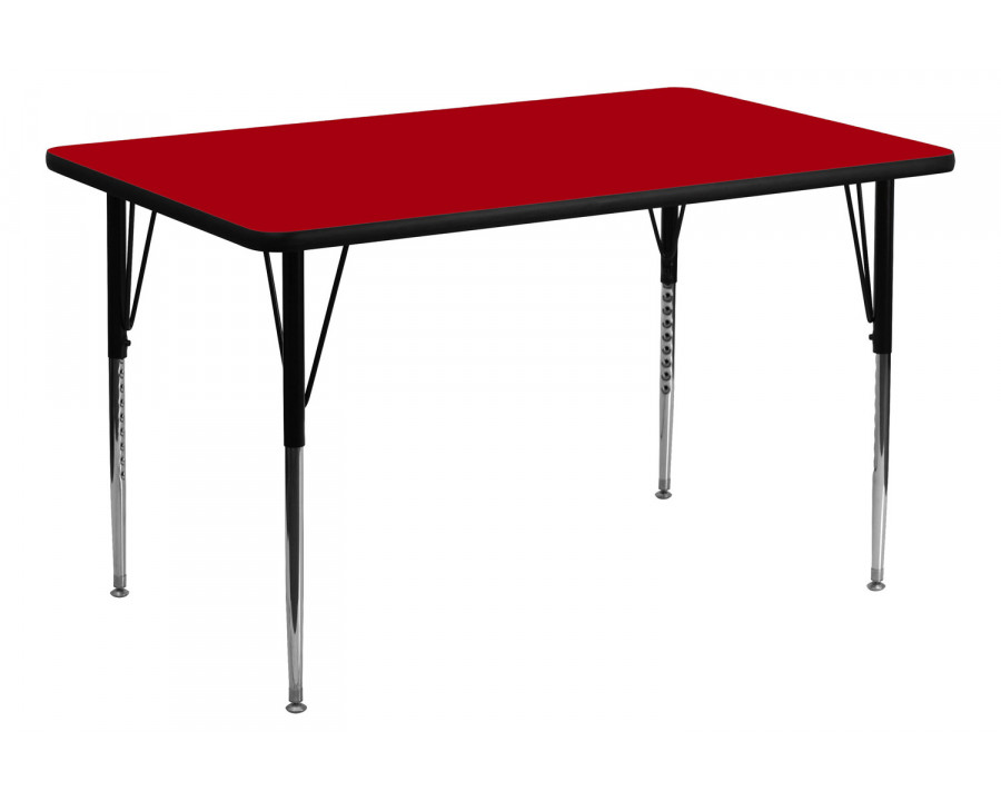 BLNK Wren Rectangular Thermal Laminate Activity Table - Red, 24"W x 48"L, with Standard Height Adjustable Legs