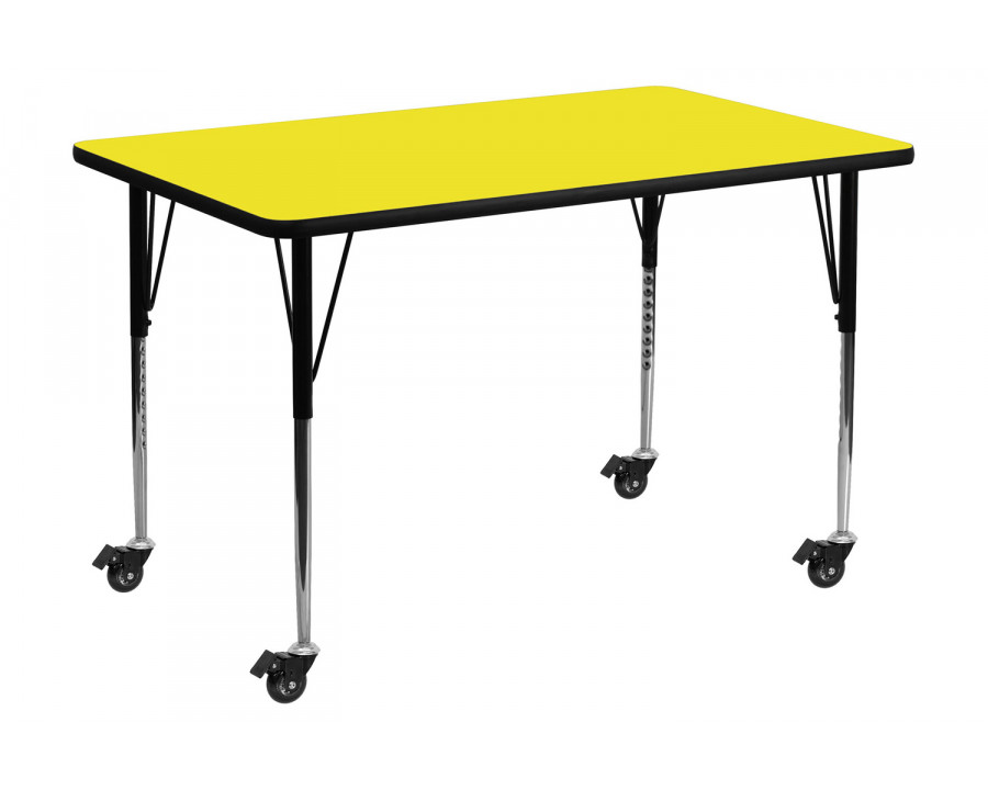 BLNK Wren Mobile Rectangular HP Laminate Activity Table - Yellow, 24"W x 48"L, with Standard Height Adjustable Legs