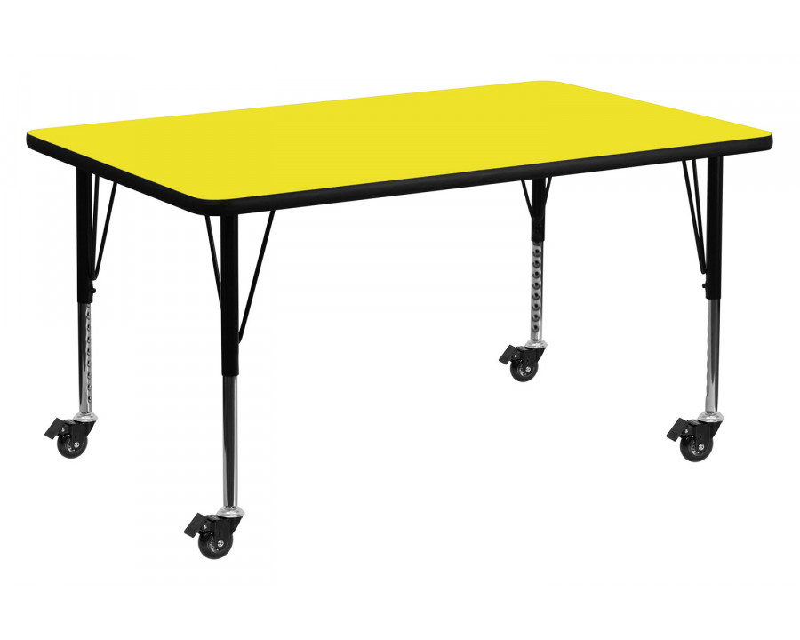 BLNK Wren Mobile Rectangular HP Laminate Activity Table - Yellow, 24"W x 48"L, with Short Height Adjustable Legs