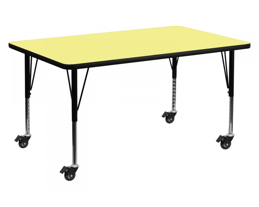 BLNK Wren Mobile Rectangular Thermal Laminate Activity Table - Yellow, 24"W x 48"L, with Short Height Adjustable Legs