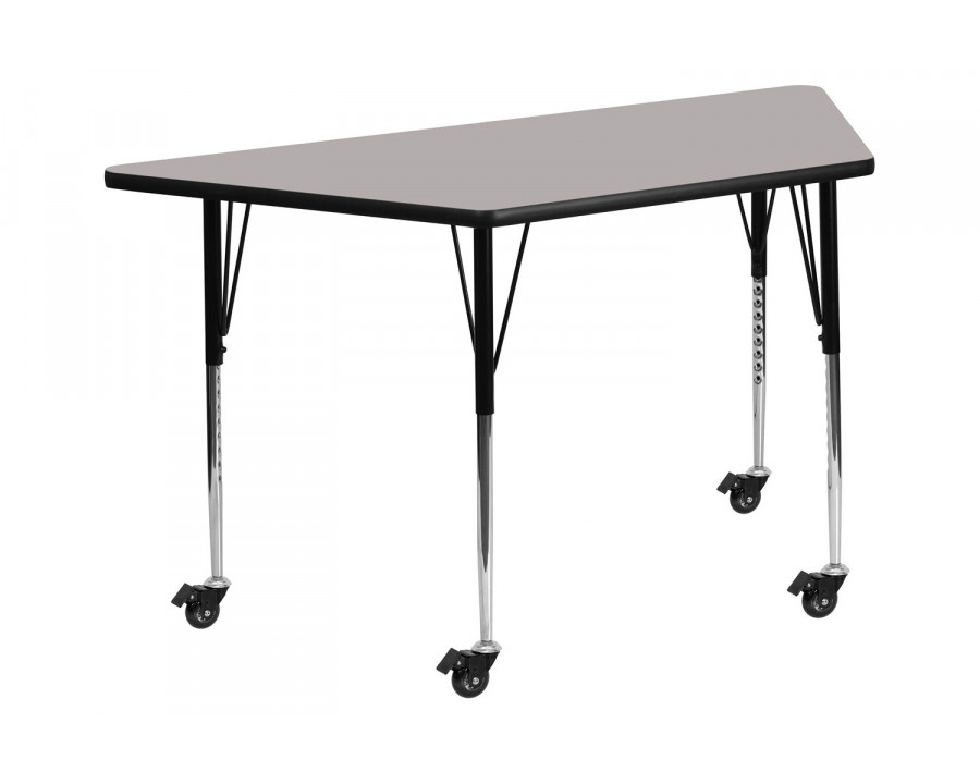 BLNK Wren Mobile Trapezoid HP Laminate Activity Table - Gray, 22.5"W x 45"L, with Standard Height Adjustable Legs