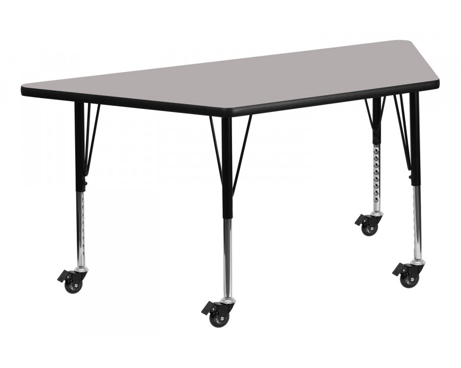 BLNK Wren Mobile Trapezoid HP Laminate Activity Table - Gray, 22.5"W x 45"L, with Short Height Adjustable Legs