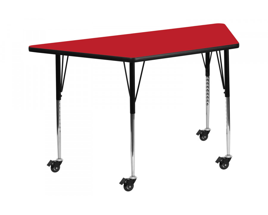 BLNK Wren Mobile Trapezoid HP Laminate Activity Table - Red, 22.5"W x 45"L, with Standard Height Adjustable Legs