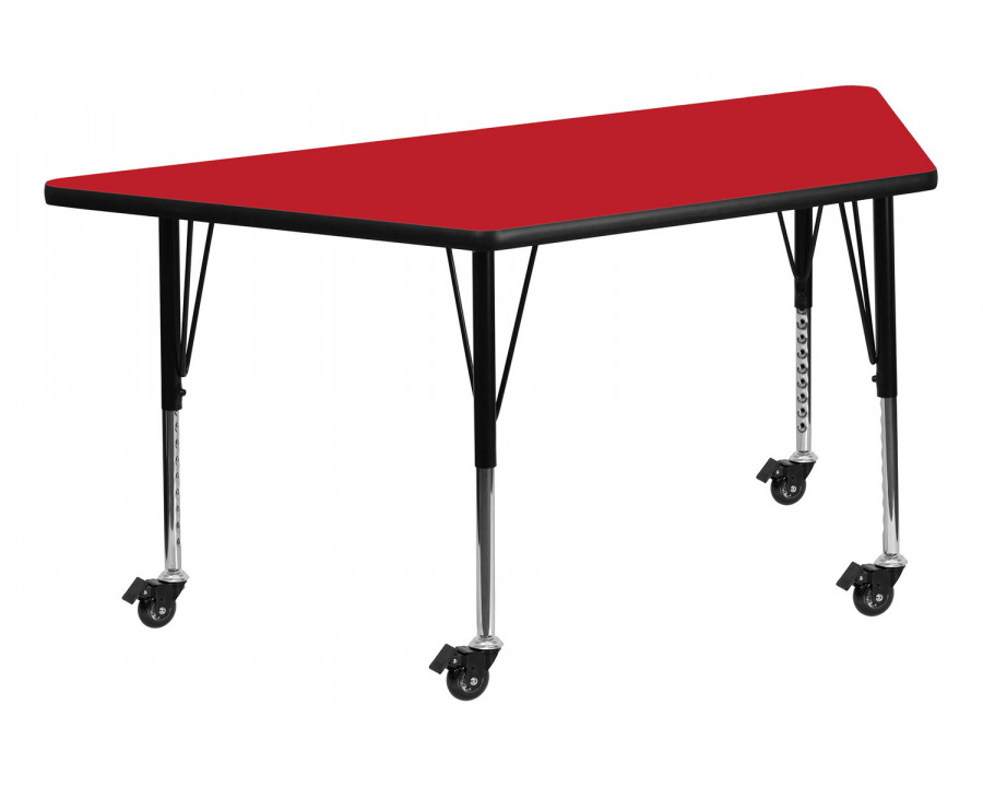 BLNK Wren Mobile Trapezoid HP Laminate Activity Table - Red, 22.5"W x 45"L, with Short Height Adjustable Legs