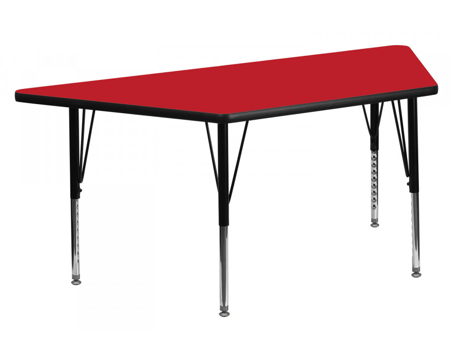 BLNK Wren Trapezoid HP Laminate Activity Table - Red, 22.5"W x 45"L, with Short Height Adjustable Legs