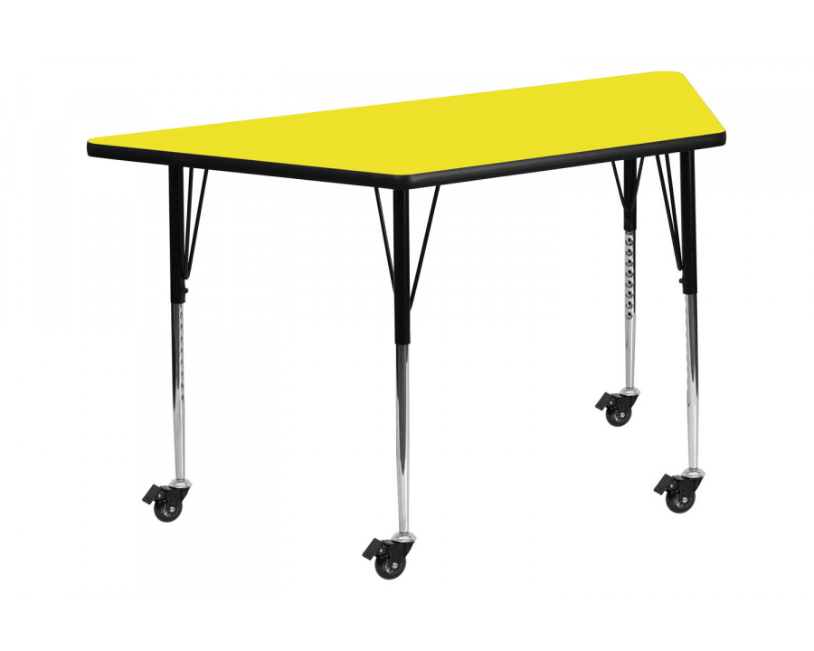 BLNK Wren Mobile Trapezoid HP Laminate Activity Table - Yellow, 22.5"W x 45"L, with Standard Height Adjustable Legs