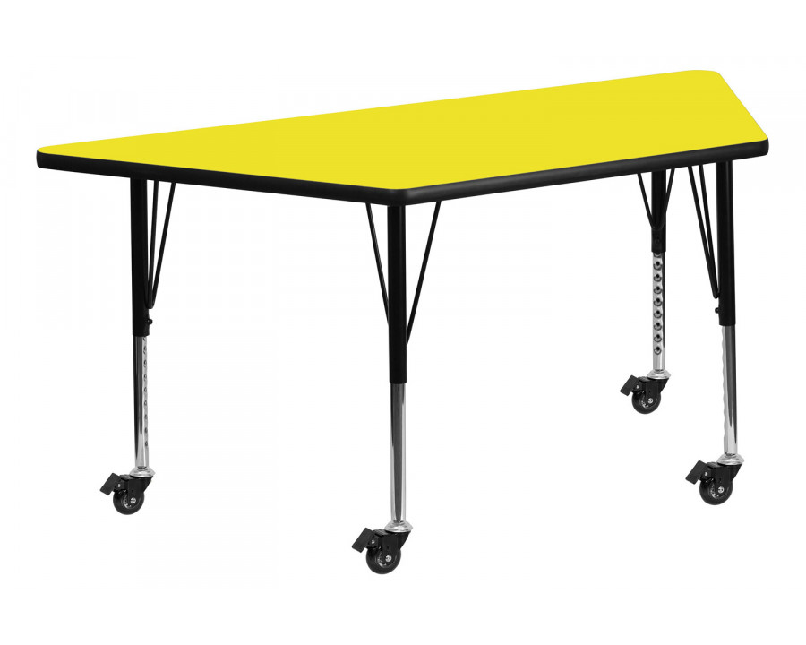 BLNK Wren Mobile Trapezoid HP Laminate Activity Table - Yellow, 22.5"W x 45"L, with Short Height Adjustable Legs