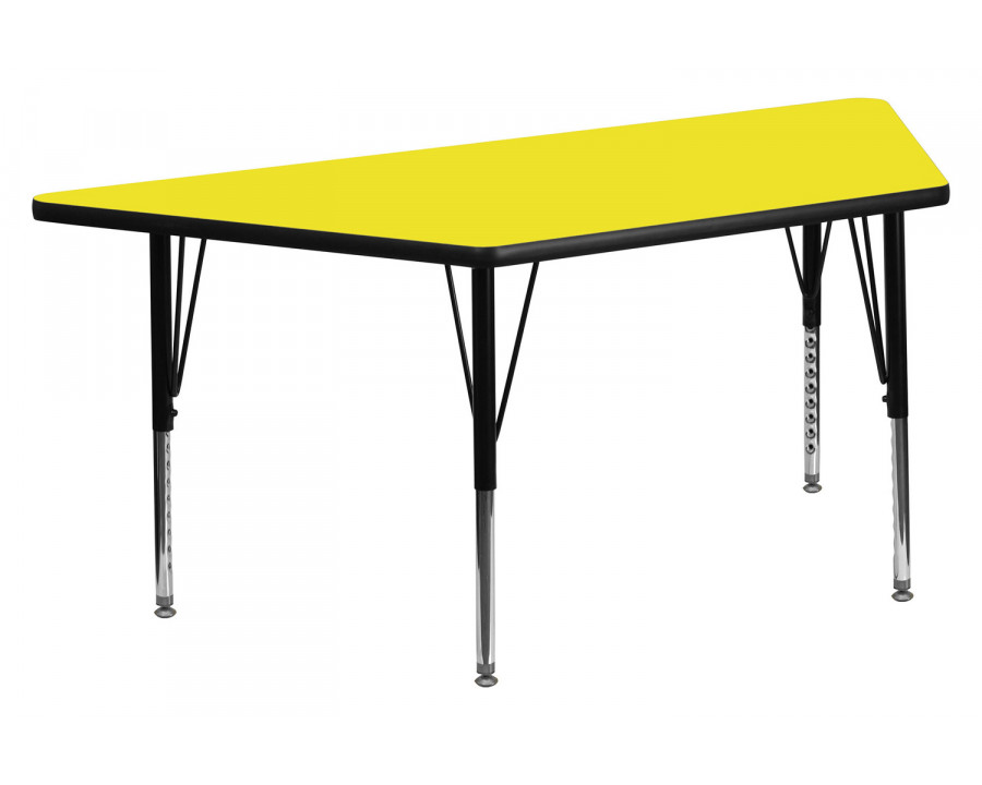 BLNK Wren Trapezoid HP Laminate Activity Table - Yellow, 22.5"W x 45"L, with Short Height Adjustable Legs