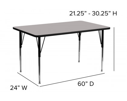 BLNK Wren Rectangular HP Laminate Activity Table - Gray, 24"W x 60"L, with Standard Height Adjustable Legs